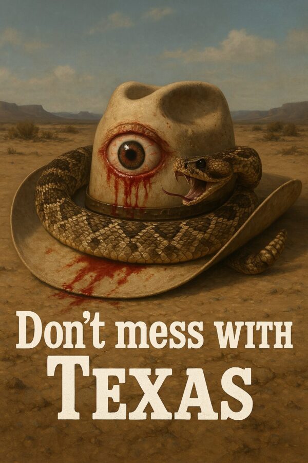Don't Mess With Texas - Image of blood and angry rattlesnake