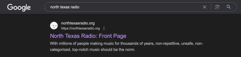 NTR Description on Google - "With millions of people making music for thousands of years, non-repetitive, unsafe, non-categorized, top-notch music should be the norm."